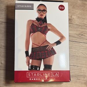 NWT Starline Women's Roleplay School Girl 4 Piece Lingerie Set with Wrist Cuffs